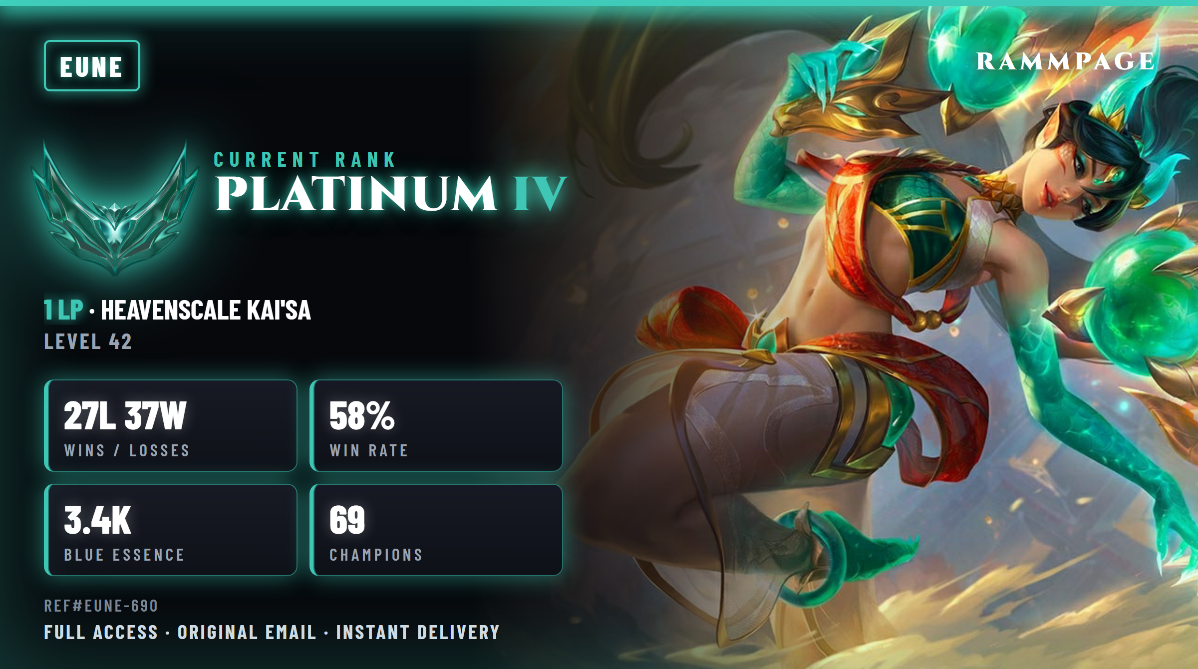EUNE PLATINUM 4 1LP | 27L 37W | HEAVENSCALE KAI'SA | REF#EUNE-690