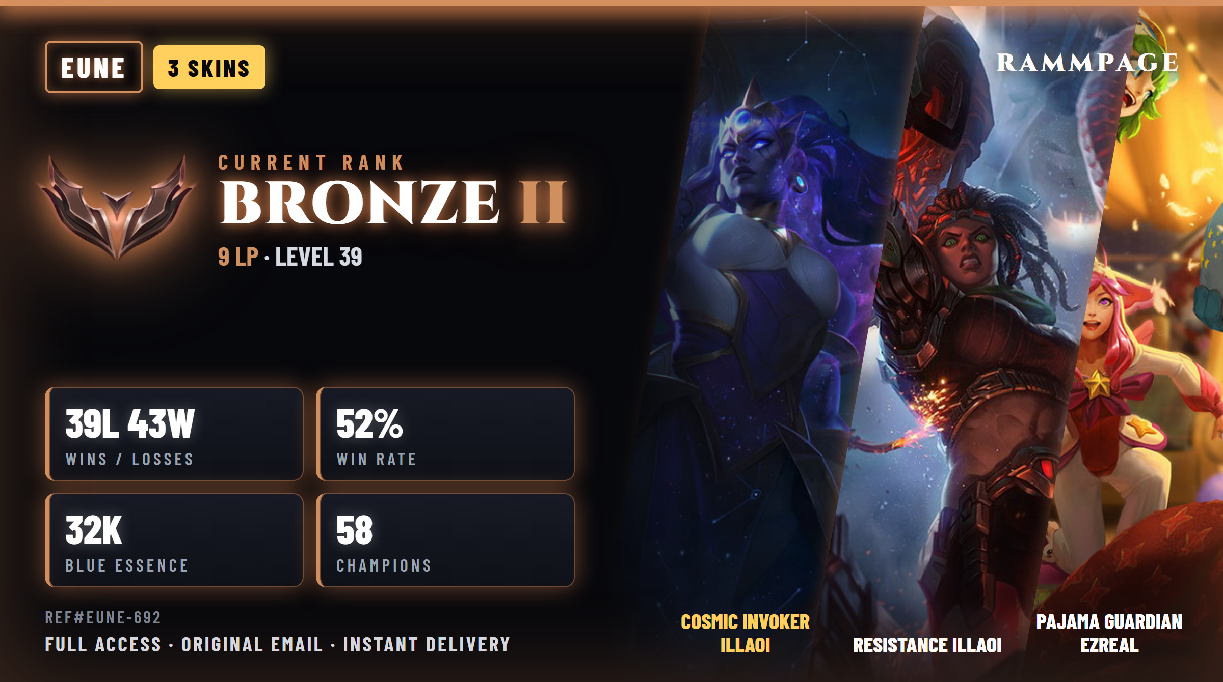 EUNE BRONZE 2 9LP | 39L 43W | COSMIC INVOKER ILLAOI | Honor Restricted | REF#EUNE-692