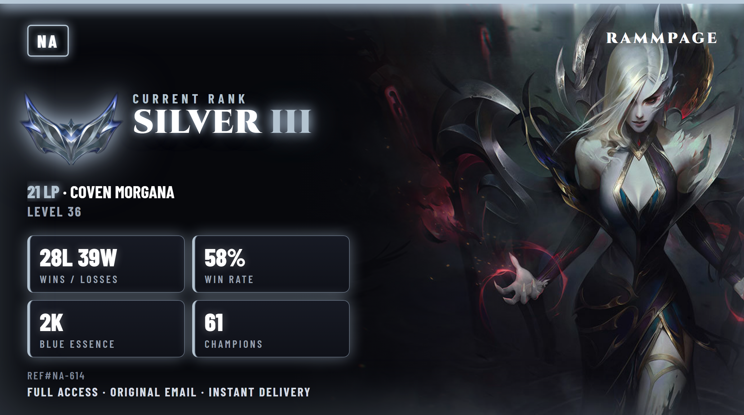 NA SILVER 3 21LP | 28L 39W | COVEN MORGANA | REF#NA-614