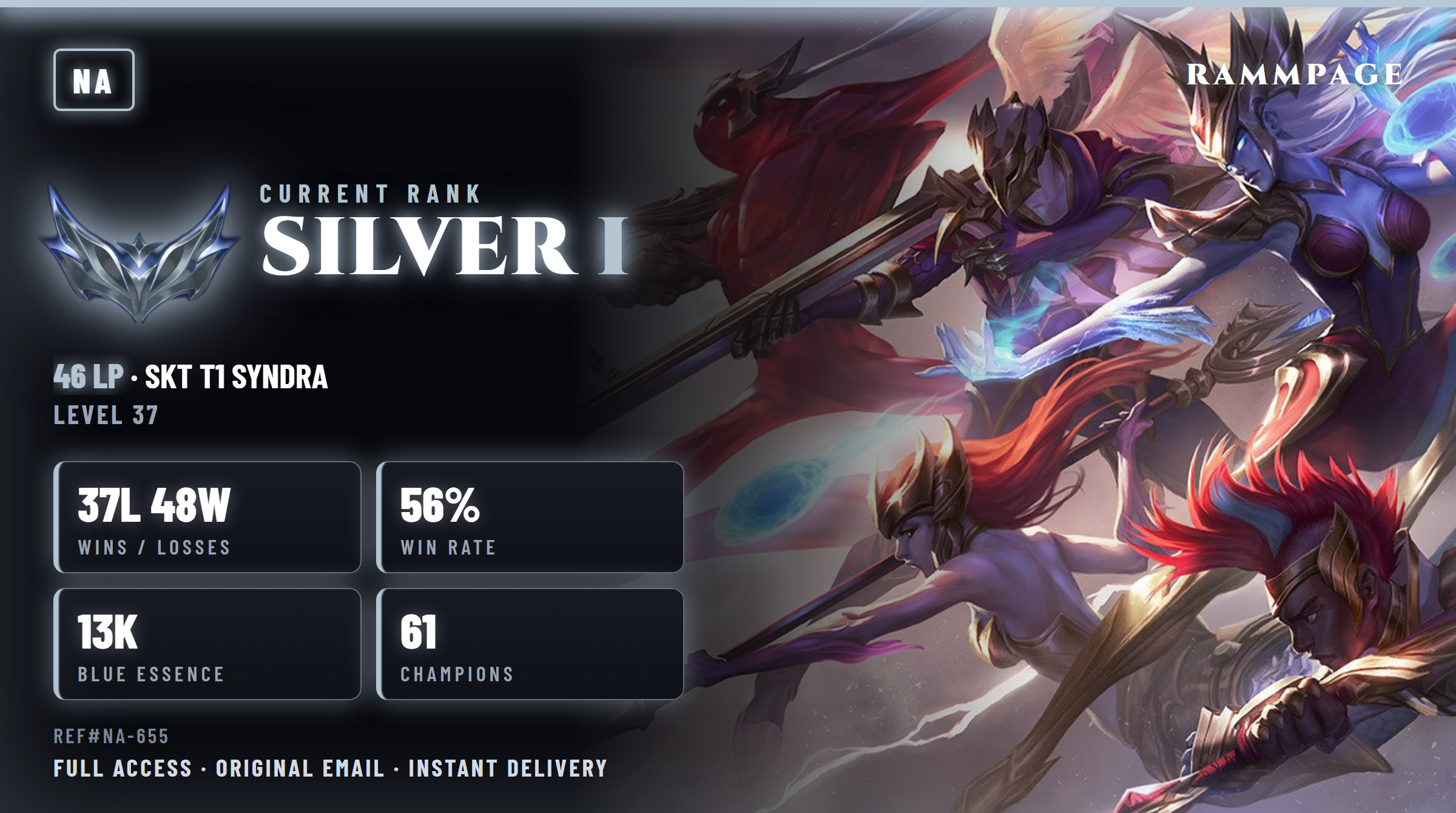 NA SILVER 1 46LP | 37L 48W | SKT T1 SYNDRA | Honor Restricted | REF#NA-655