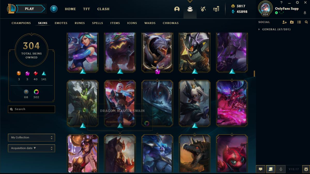 EUNE ACC  LEVEL 824  4167RB   235 MYTHIC ESSENS  3 PRESTIGE SKINS   3 ULTIMATE
