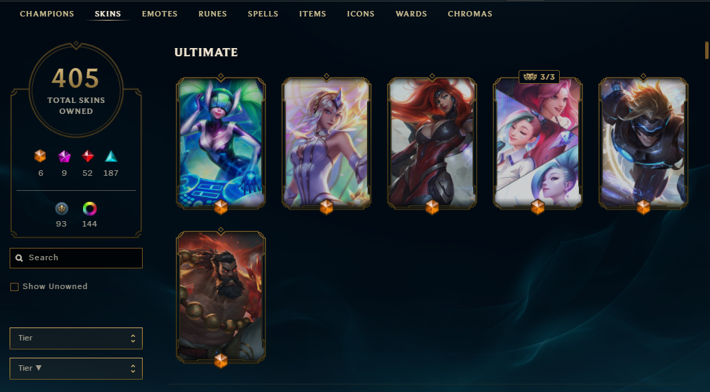 EUNE S13 [P]Silver 2 All Ultimate Skins 9 Mythic Skins 440 Mythic Essence 405 Skins 100 Skins Loot Full CHAMPIONS