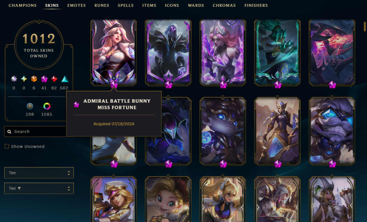 NA | 1012 SKINS | 220 FRAGMENTS SKINS | ADMIRAL BATTLE BUNNY Miss Fortune | 1087  $120  imgur .com/a/z9CcOIb
