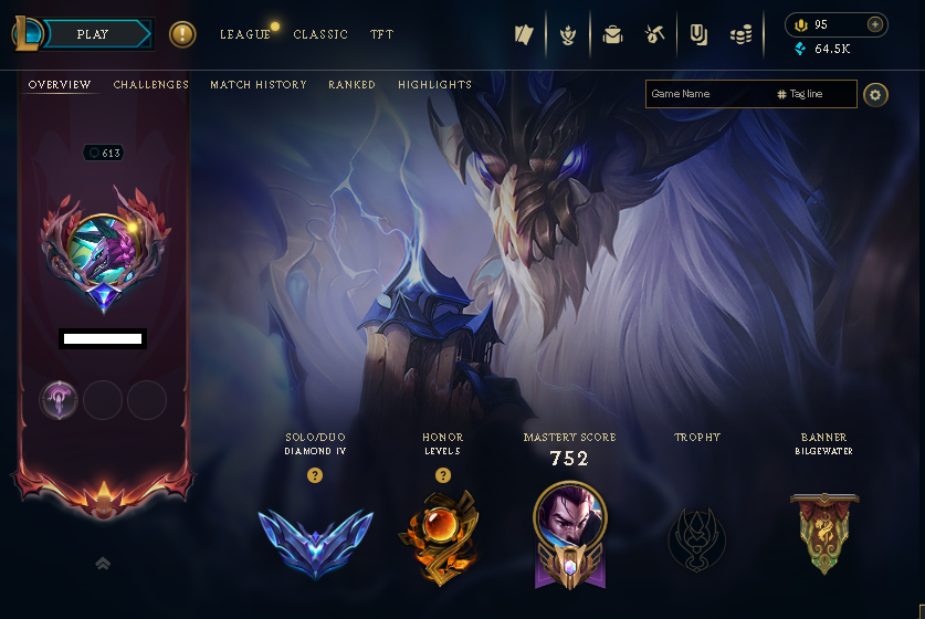 🏆 Server EUNE | Rank  DIAMOND 4🚀  Level  613🎮    Champs Full  💯 |  Skins 253✨ |  BE 64.5  💎 Recovery Info ✅