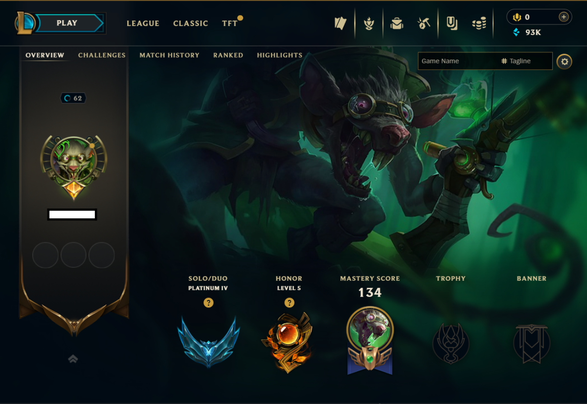 🏆 Server euw  Rank plat 4🚀 Level 62🎮  Champs  52 💯Skins 9 ✨ BE   93K💎Recovery Info  ✅