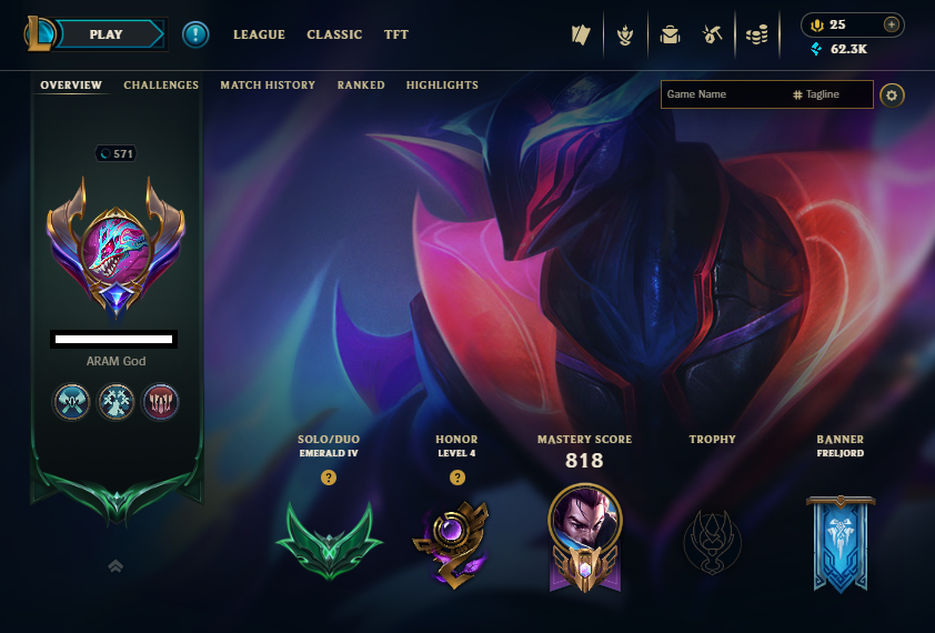 🏆 Server EUNE | Rank:emerald4  🚀 Level:571  🎮  Champs all champs💯 |  Skins  241✨ |  BE  :62.3K 💎Recovery Info ✅