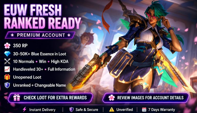 (EUW) HAND-LEVELLED 🌸Rank Ready (10W) ⭐35K+ BE🌸