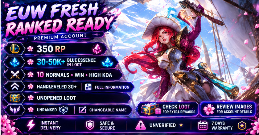 (EUW) HAND-LEVELLED 🌸Rank Ready (10W) ⭐35K+ BE🌸