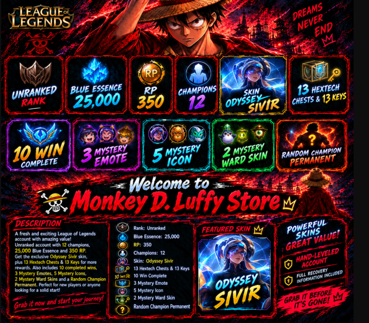 🎮 Unranked — Rank Ready Account — 👑 Welcome to Monkey D. Luffy Deluxe Store 🏴‍☠️