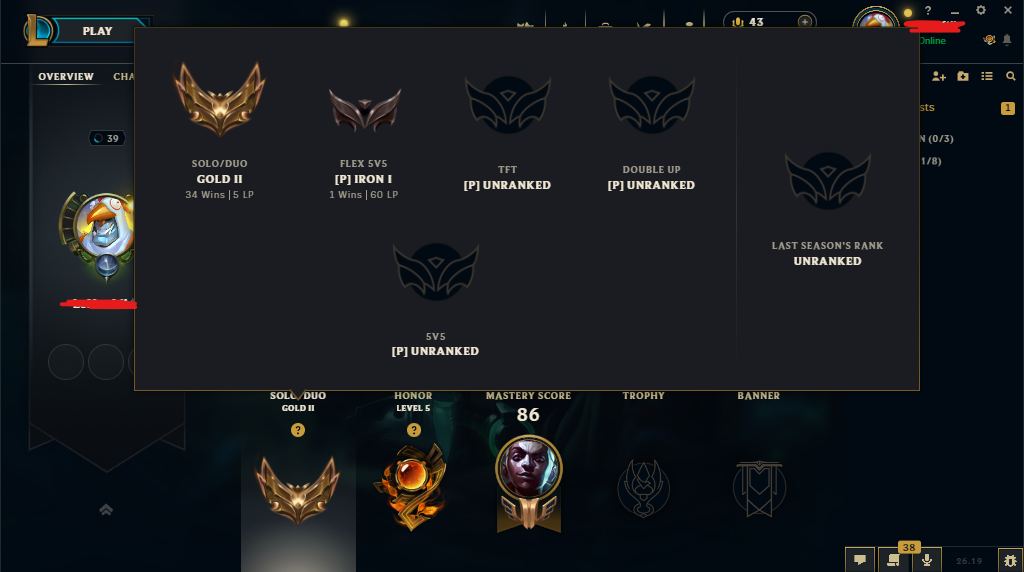 ⭐EUW -Gold 2 5LP [72% wr]⭐+30 LP/WIN-Level39 -36Champions - 38Skins - from 2014⭐Honor Lv5 + Handleveled ⭐Lv4 Morgana -Lv3Soraka -Lv3 Camile - Main SUPP-TOP⭐