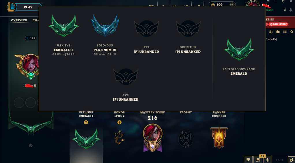 :⭐:EUNE -PLAT 3 28LP:⭐:Emerald 1 39LP Flex:star:Main Mid - Kata Main:⭐: Level192 - 100Champions - 79Skins - from 2020:star:Lv46 Kata - Lv27 evelynn - Lv20 Talon:⭐:handleveled:⭐: