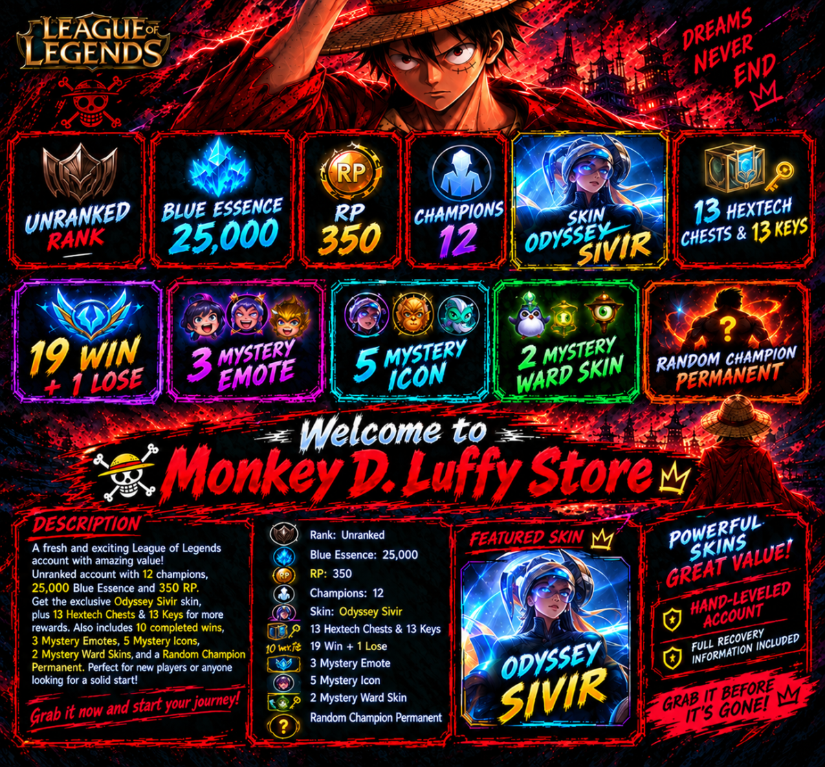 🏆 19 Wins-1 LOSE- Completed — Rank Ready__👑 Welcome to Monkey D. Luffy Store 🏴‍☠️