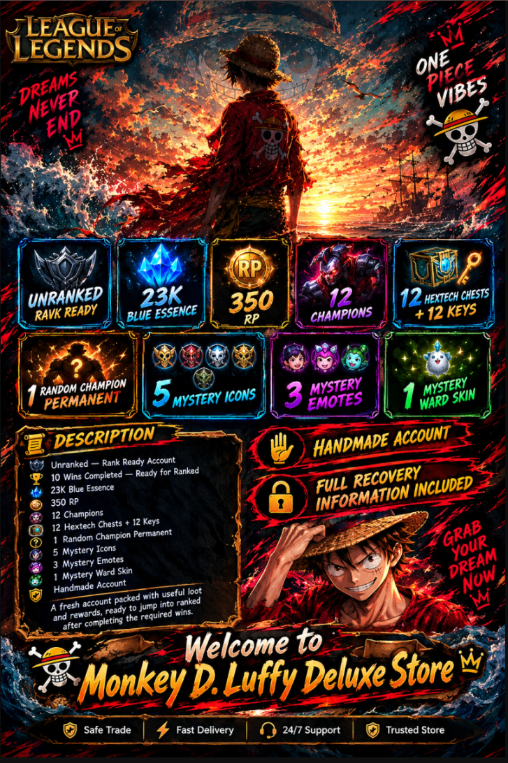 🎮 Unranked — Rank Ready Account — 👑 Welcome to Monkey D. Luffy Deluxe Store 🏴‍☠️