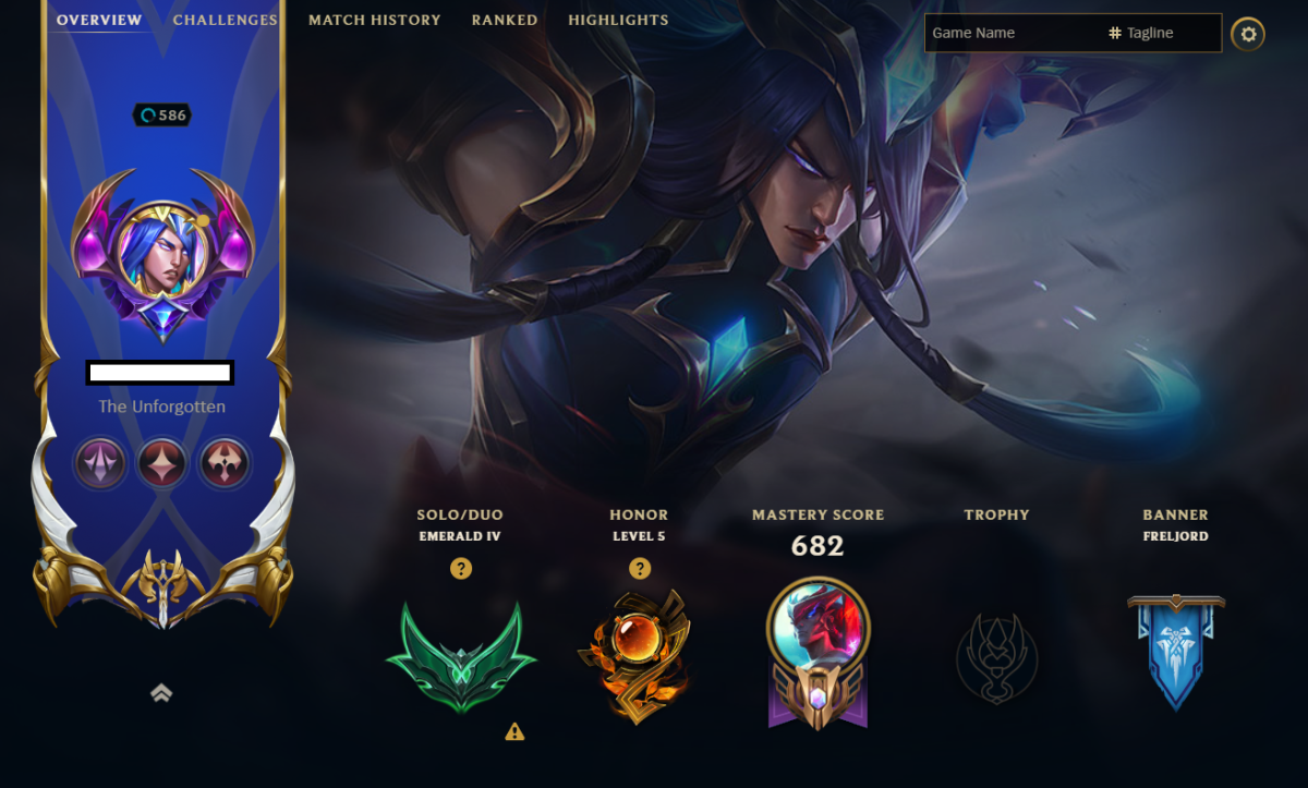 🏆 Server :EUNE | Rank: Emerald IV 🚀 Level : 586 🎮 Champs : Full Champion 💯 | Skins : 284 ✨ | BE : 53,591 💎 Recovery Info ✅