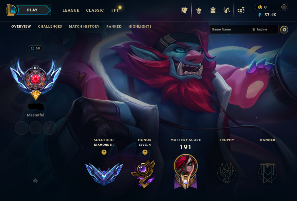 EUNE|DIAMOND 3 (22Wins)|S15 GrandMaster (With Rewards)|82 Champs+37K BE + 60 Skins|Handleveled & Full Info|Instant Ownership